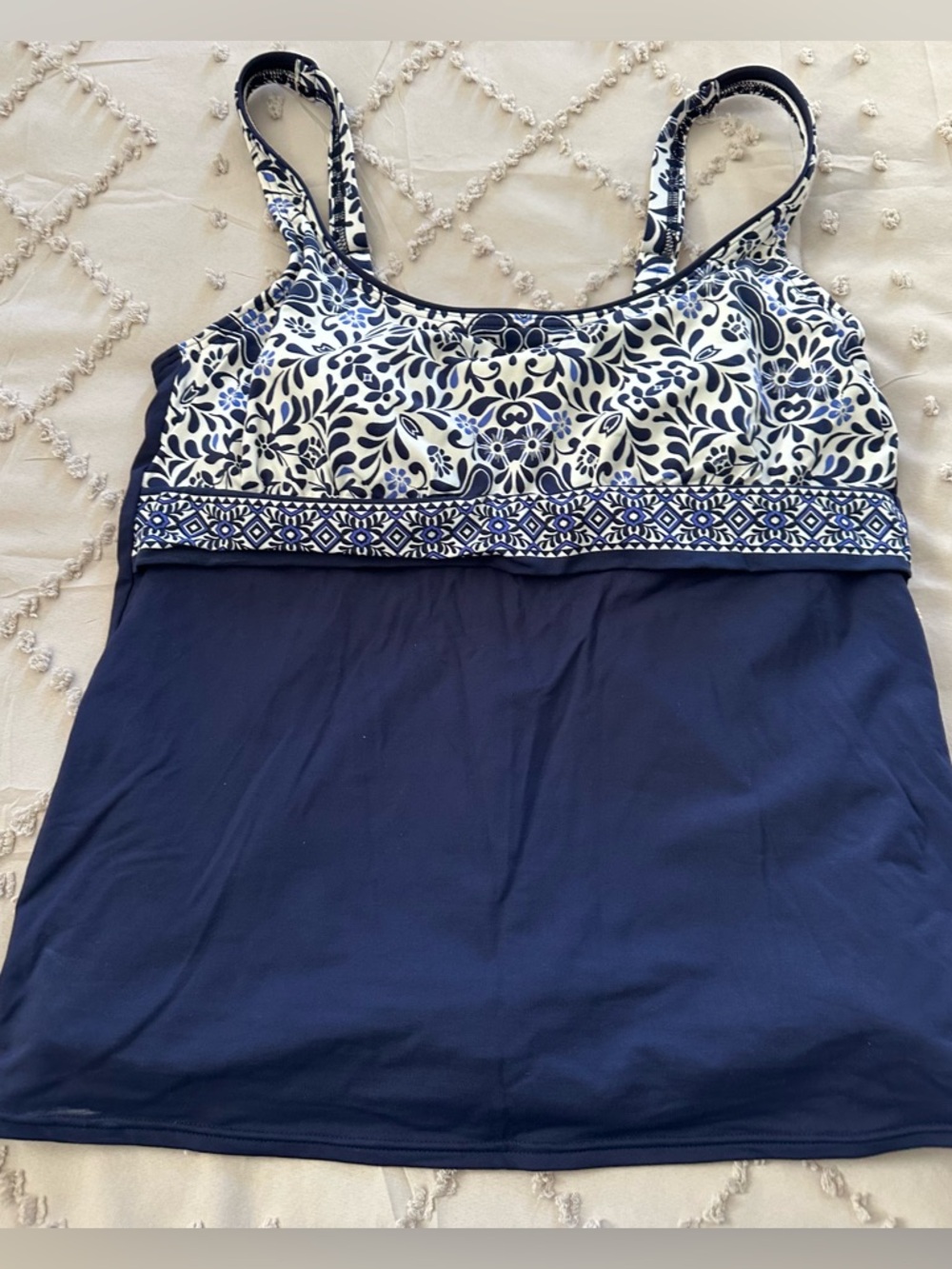 Lands' End Navy and White Printed Tankini Camisole